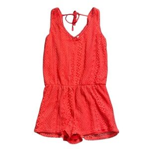 ☀️ Xhilaration | EUC Crotchet Knit Shorts Romper in Coral Color